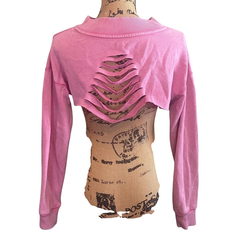Handmade Upcycled Y2K E-Girl Rebel Rave Streetwear Shrug Distressed Pink Size XS